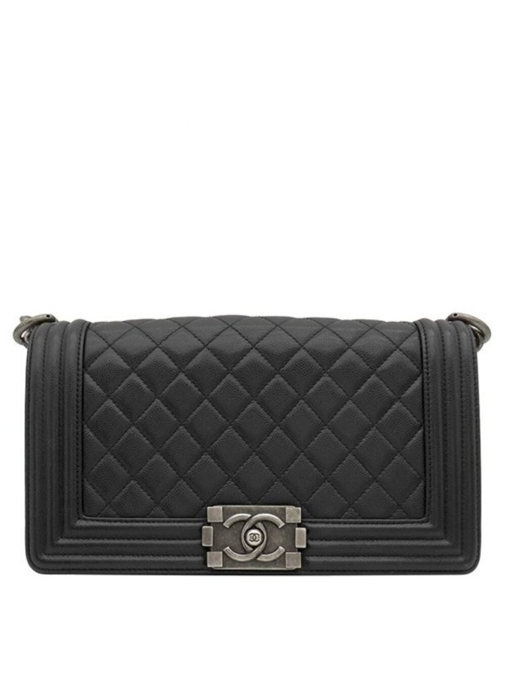 Chanel Shoulder Bag Boy 25 Caviar Leather Black Silver Chain